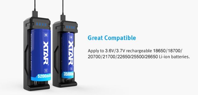 Bộ sạc nhanh Xtar SC1 2A USB 21700 18650 26650