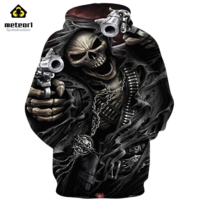 Áo hoodie tay dài có mũ trùm in hình bộ xương 3D kiểu dáng cá tính thời trang cho nam nữ