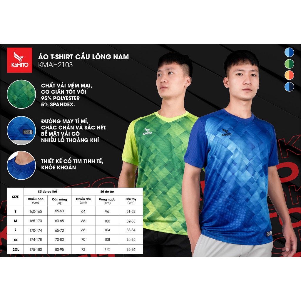 Áo thun t-shirt cầu lông nam KAMITO siêu nhẹ thoáng mát thấm hút mồ hôi