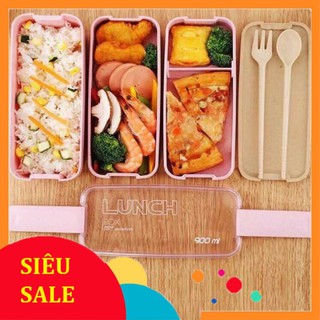 - Hộp cơm 3 tầng lúa mạch kèm thìa,dĩa cao cấp