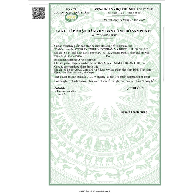 SIRO VIÊM MŨI ORGANIC 100 chai 125ml