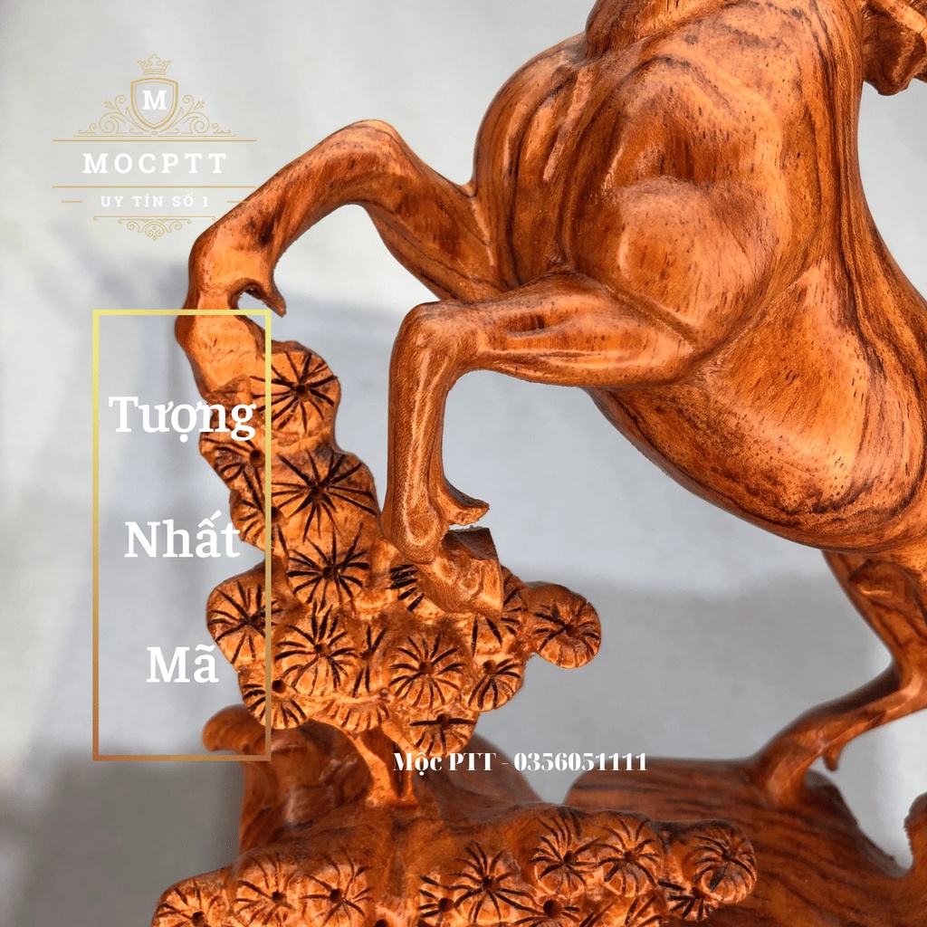 Tượng gỗ con Ngựa mẫu Nhất Mã Phi Thiên gỗ Hương Đá , Munnn Đuôi Công cao 30 40 Cm