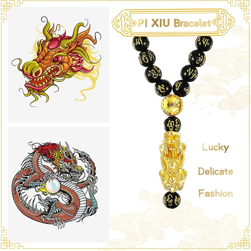 Vòng Tay Xỏ Hạt Đá Obsidian Mạ Vàng/Đen Mang Lại May Mắn Thời Trang Nữ