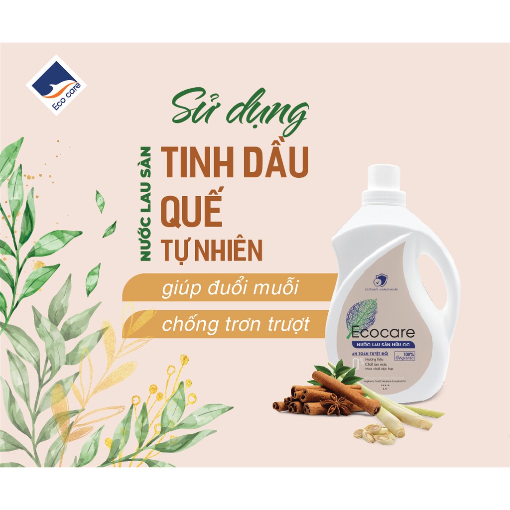 Nước lau sàn ECOCARE hữu cơ bồ hòn quế, sả chanh 4 lít