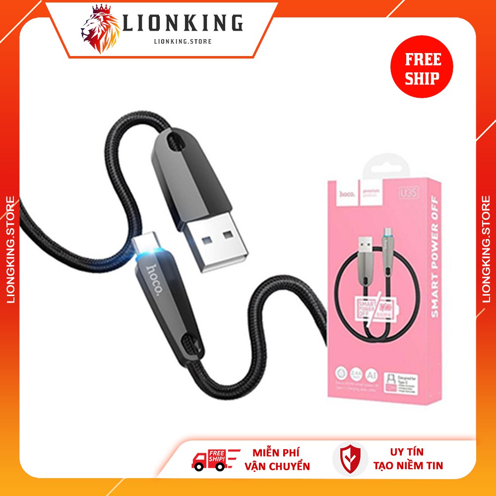 Cáp sạc nhanh ⚡FREESHIP50K⚡ Hoco U35 Type-C ngắt điện thông minh cho Samsung, Huawei,.. dài 1m2 - chính hãng