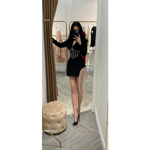 g1- đầm body phối kim sa cổ vest Gv665