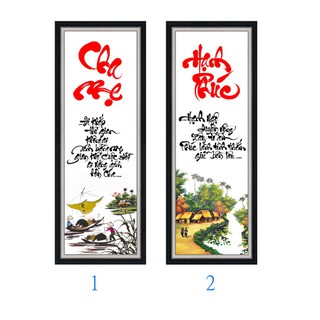 Tranh thư pháp dán tường tự chọn HD Cha Mẹ và Hạnh Phúc HUD0156-0158 KT 30 x 80 cm phủ kim sa