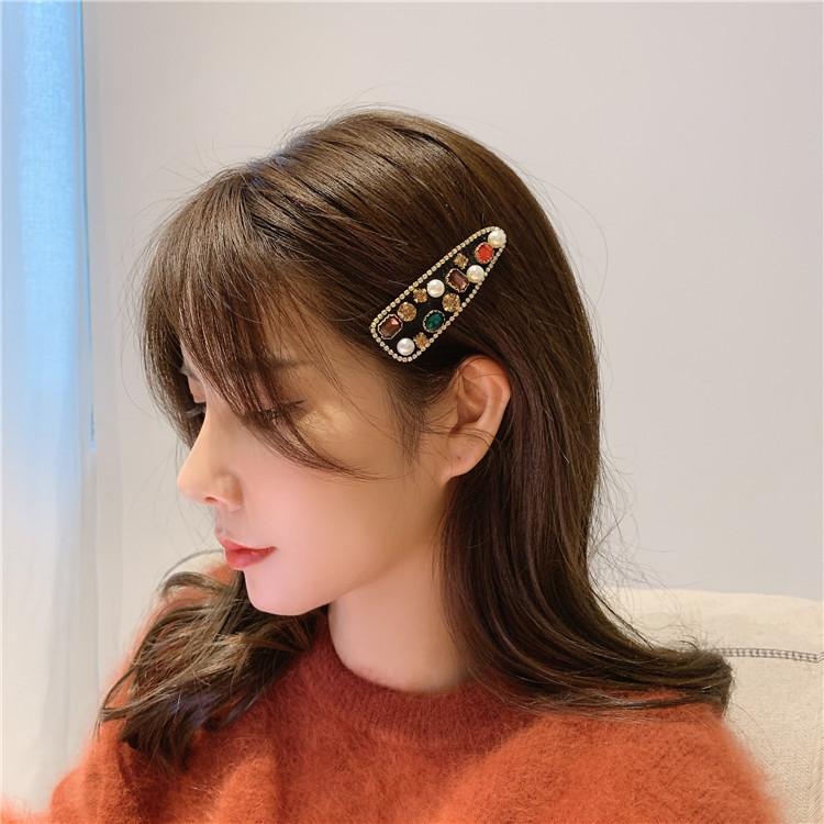 Kẹp tóc BB đính đá vuông giọt nước Ins Hàn Quốc
