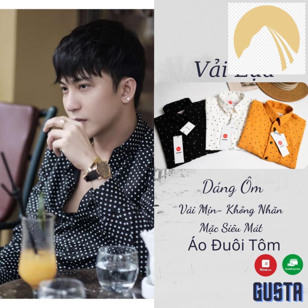 Áo Sơ Mi Nam Chấm Bi 3 Màu Đen Trắng Vàng Tay Dài Hàn Quốc- Áo Sơ Mi Lụa Không Nhắn Hàng Hiệu Gusta-SM3
