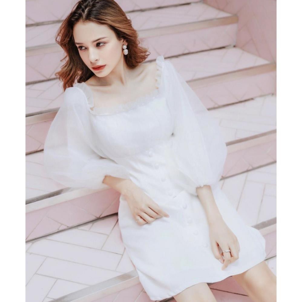 Đầm Đi Chơi,  Đầm dạo phố bánh bèo trễ vai phối nút - Susan dress [BAO ĐẸP, BAO XINH]