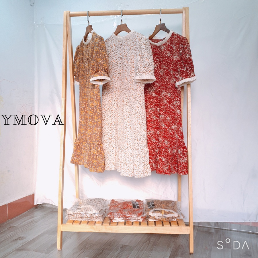 Váy hoa nhí chữ a đầm hoa nhí đẹp phối cổ bèo Thời trang YMOVA