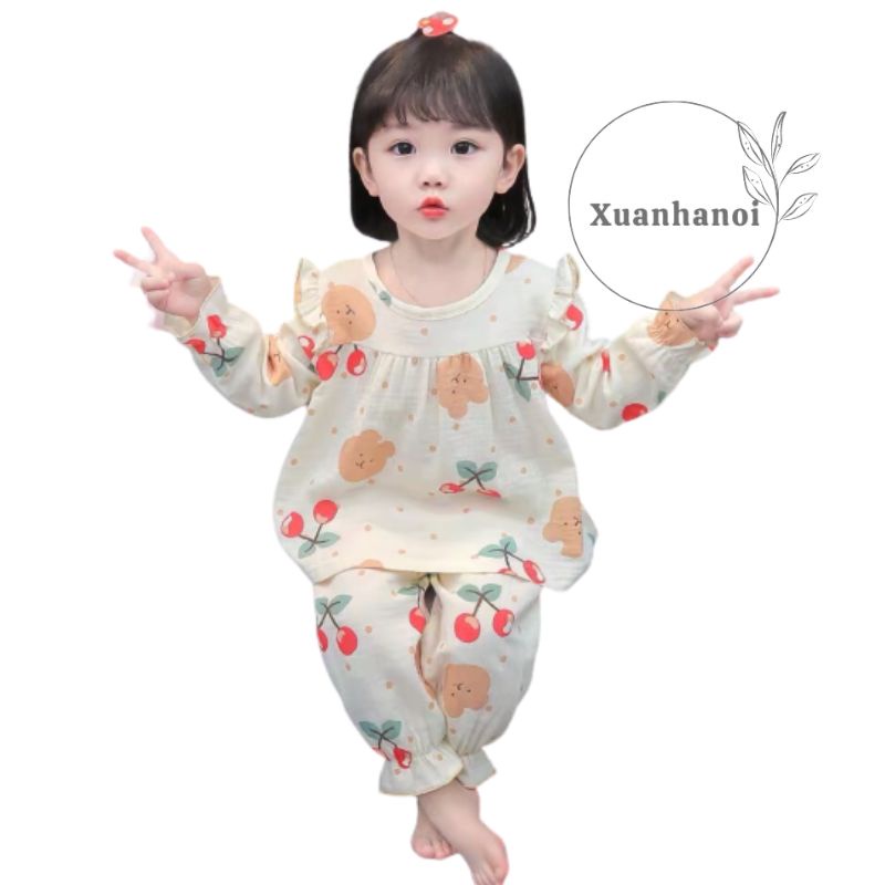 Bộ bé gái pijama cherry cánh tiên dài tay 8-30kg XHN1063