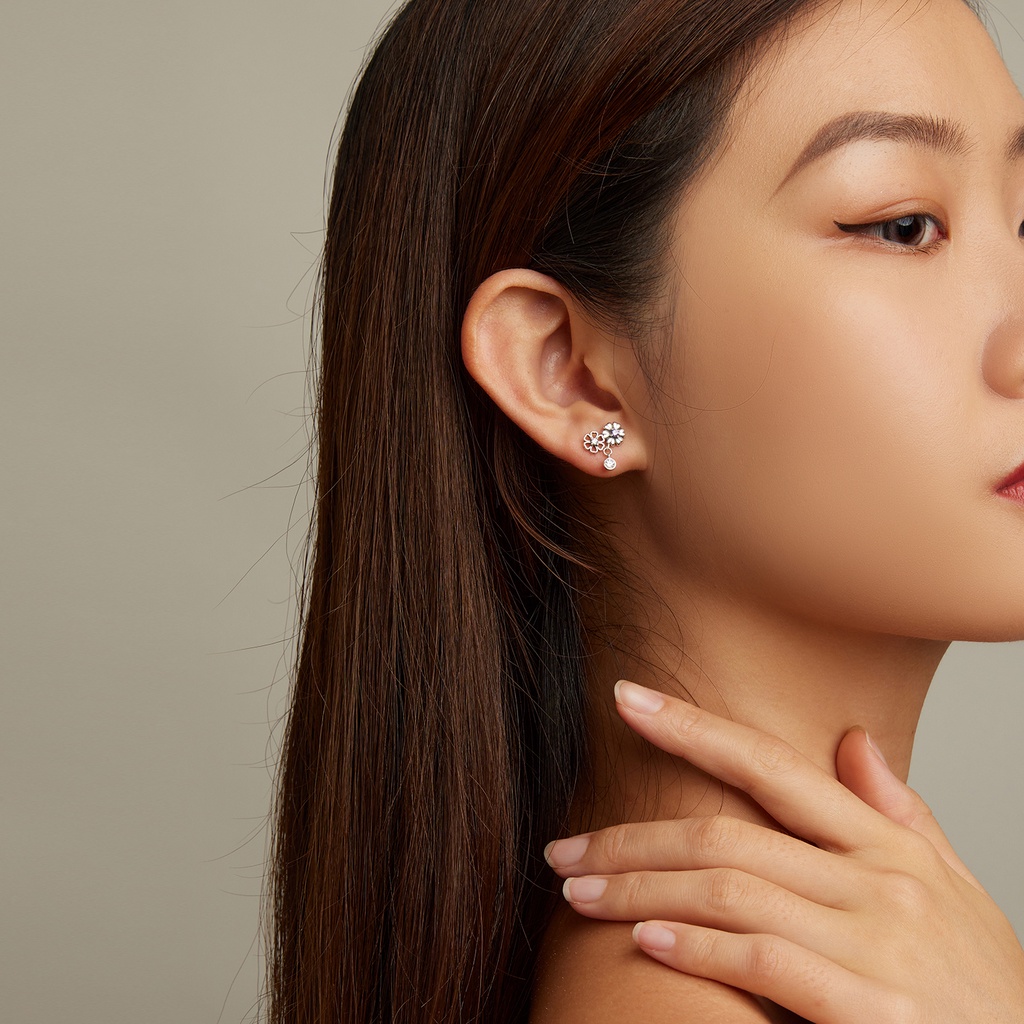 BAMOER Bông Tai bạc 925 HìNh Hoa CúC ThờI Trang