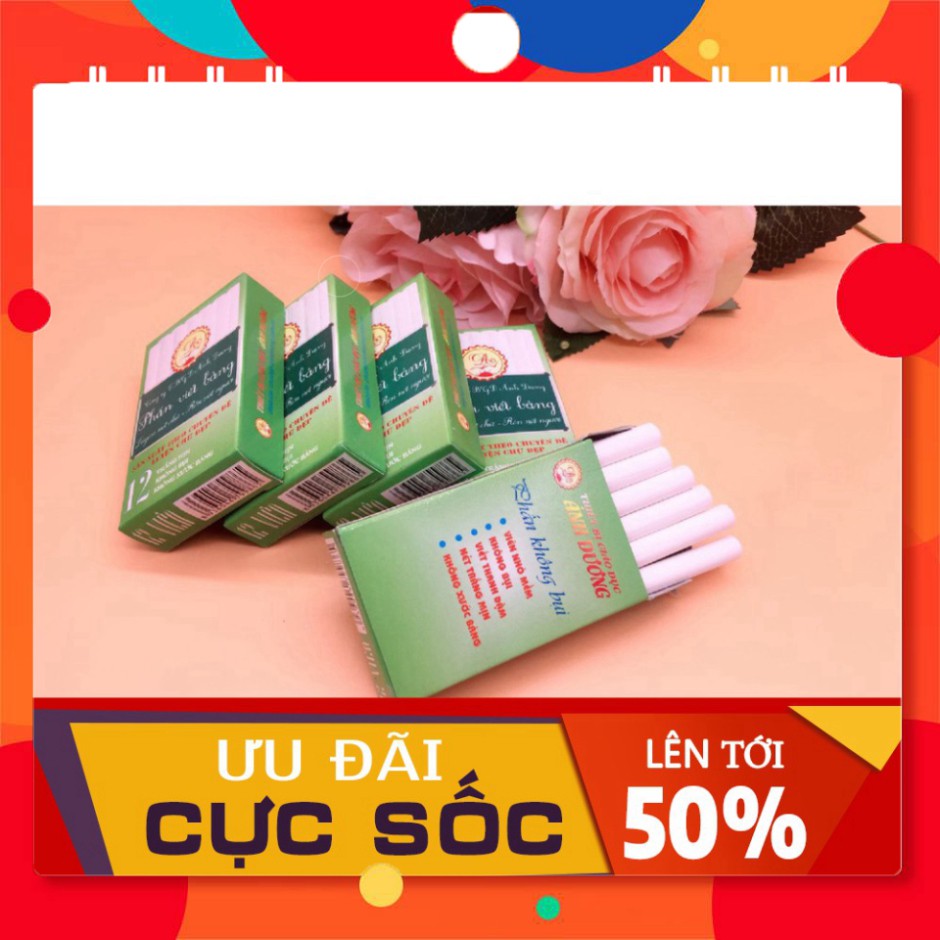 PHẤN TRẮNG VIẾT BẢNG THANH ĐẬM ÁNH DƯƠNG - Hộp 12 Viên - Trắng Mịn, Không Bụi, Không Xước Bảng
