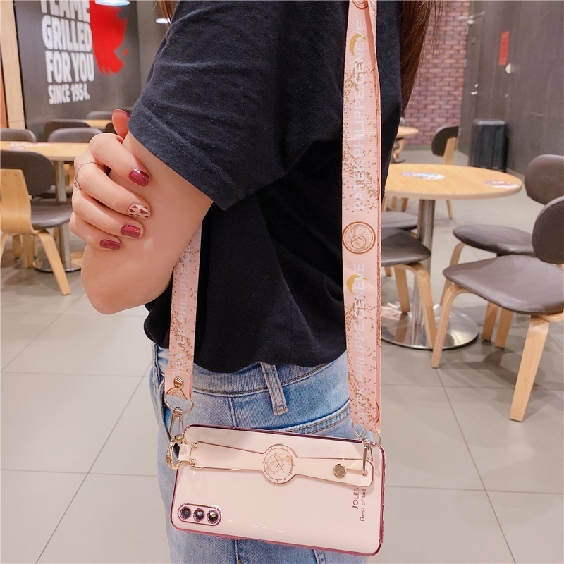 Ốp Điện Thoại Silicon Mềm Mạ Điện Màu Gradient Có Dây Đeo Cổ Tay Cho Realme 8i 9i 9 Pro Plus C35 7 5 6 Pro