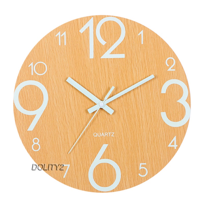 [Dolity2] Đồng Hồ Treo Tường Dạ Quang - 12 &quot;Bằng Gỗ Không Ồn Với Đèn Ngủ - Đồng Hồ Lớn Trang Trí Nhà Bếp Văn Phòng Phòng Ngủ