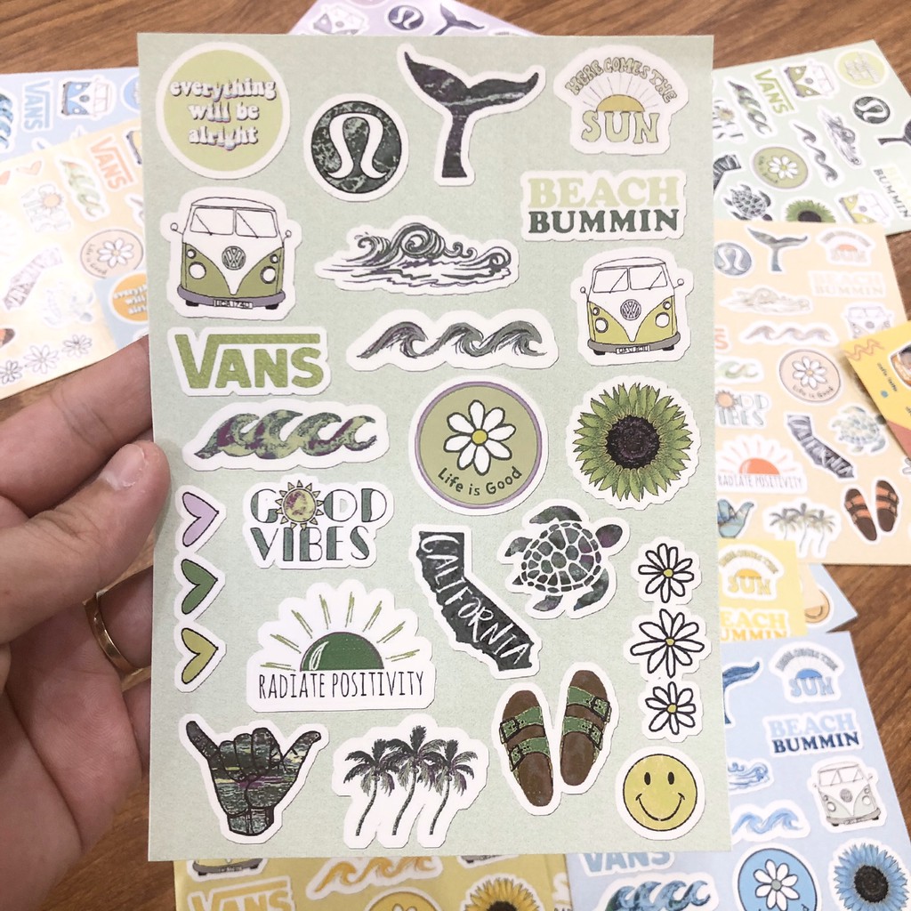 Tấm hình dán - Sticker Good Vibes 11x16cm 23 sticker, Anime trang trí sổ, vở, laptop, điện thoại, đàn..v..v.