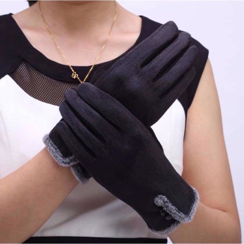 găng tay nữ chất vải nỉ lót lông bên trong ấm áp,cảm ứng điện thoại tiện lợi