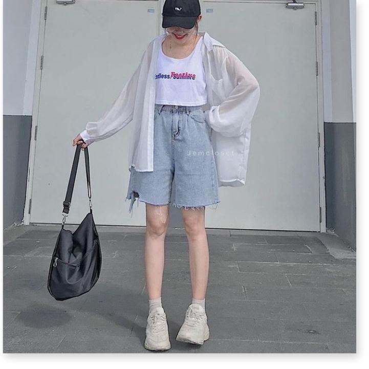 quần short jean nữ ngố ống rộng lưng cao ulzzang