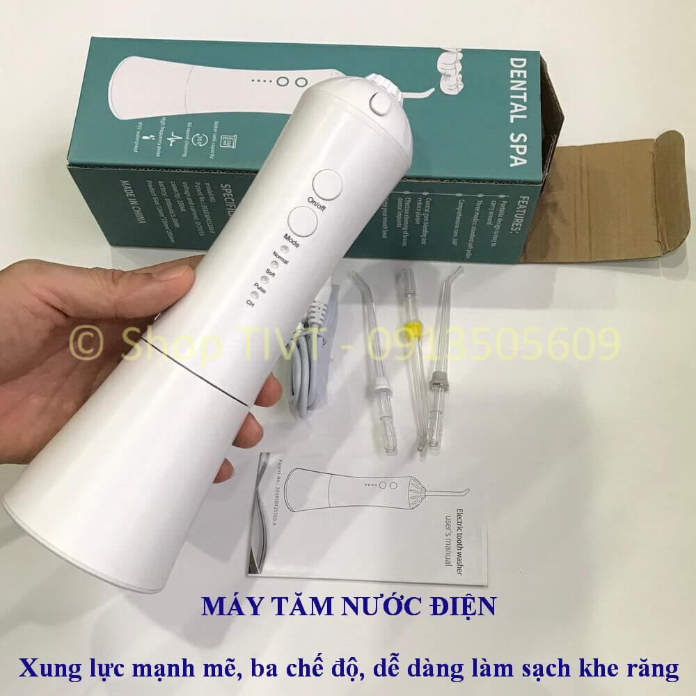 Tăm nước động cơ điện tạo xung lực 3 chế độ, áp lực mạnh, pin sạc an toàn, tiết kiệm, dễ sử dụng, ngừa cao răng-TIVT