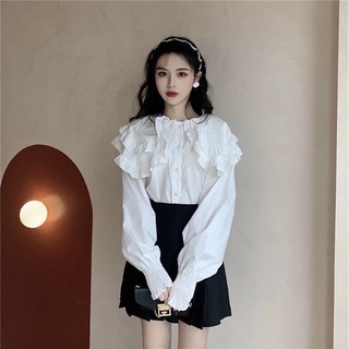 Áo sơmi trắng nữ cổ bèo 2 tầng tay bồng