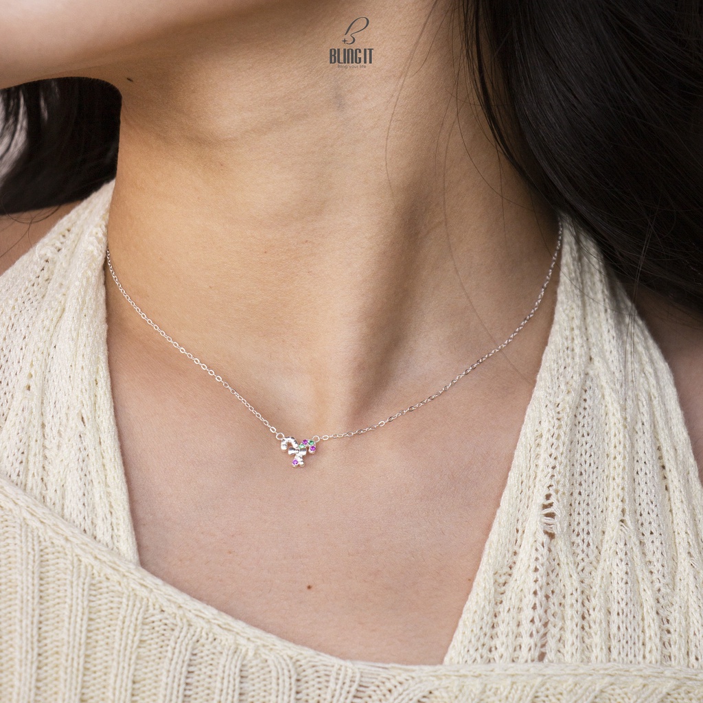 Dây chuyền bạc nữ 925 BLING IT phong cách đơn giản dễ thương họa tiết kẹo giáng sinh đính đá BIVC268