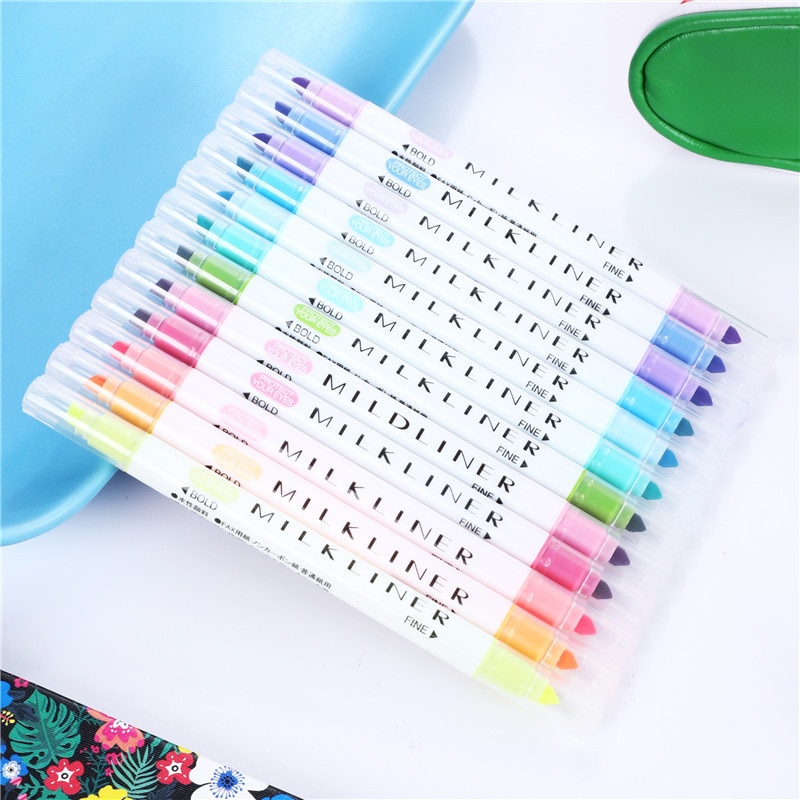 Set 12 Bút Dạ Quang Hai Đầu Dùng Trong Văn Phòng Trường Học