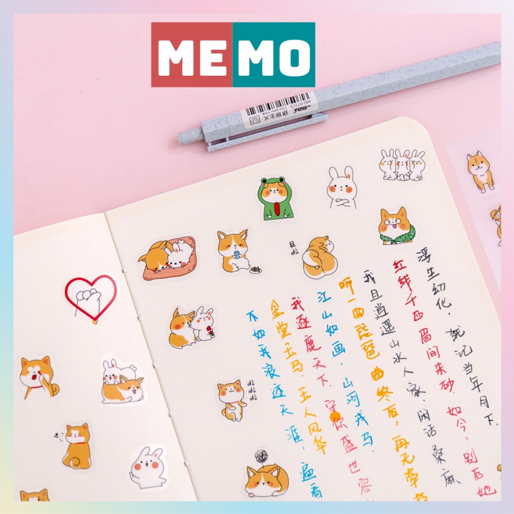 Sticker cute MEMO, nhãn dán trang trí hoạt hình set 6 tờ