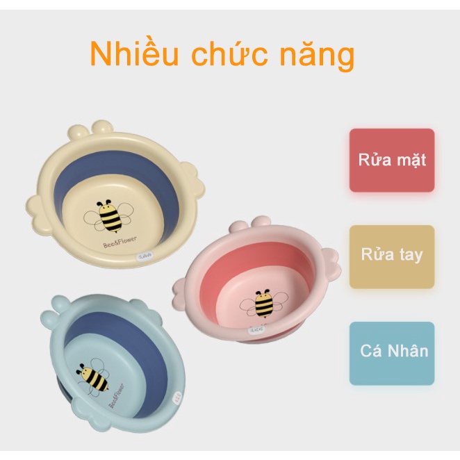 Chậu Rửa Mặt Gấp Gọn Hình Ong Cho Bé Chất Liệu Silicon Hình Thù Đáng Yêu Ngộ Nghĩnh