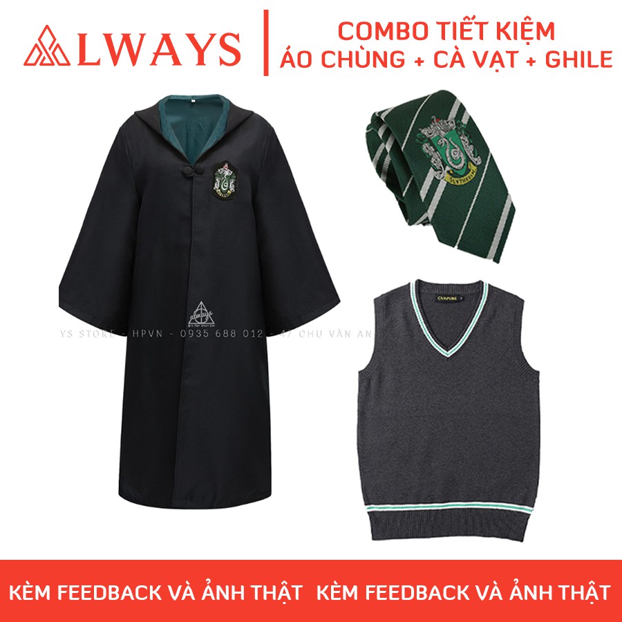 Áo choàng Harry Potter kèm cavat và ghile Nam/nữ - Trang phục Phù thuỷ hoá trang Harry Potter - Chuẩn hàng ALWAYS Store