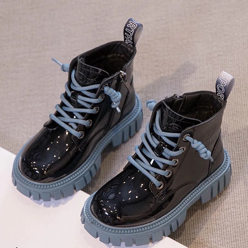 Giày boot cổ ngắn bé trai bé gái chất liệu da bóng đế chống trượt êm chân