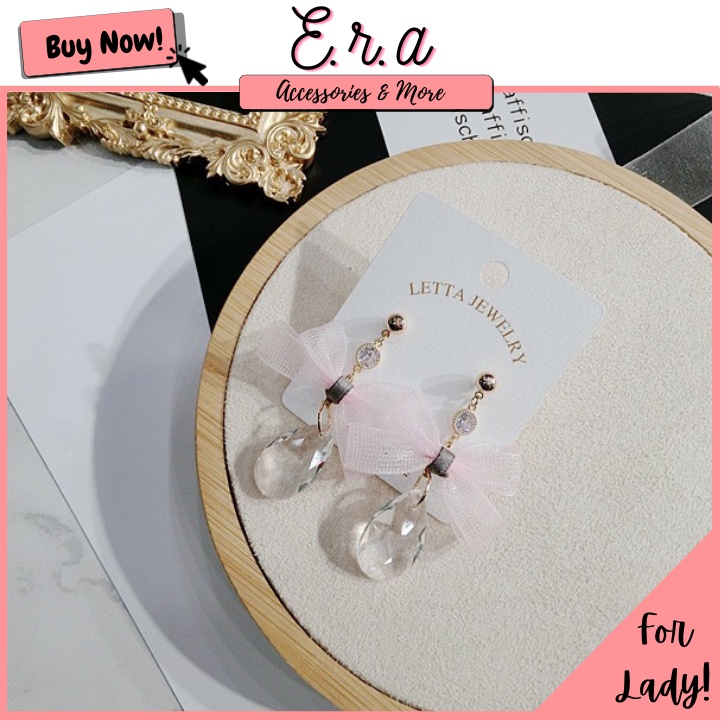 Bông Tai Nữ Hợp Kim Cao Cấp ERA SHOP 000673 - Nơ Hồng Baby Đáng Yêu, Tiểu Thư, Phù Hợp Đi Tiệc, Đi Chơi, Siêu Rẻ Đẹp