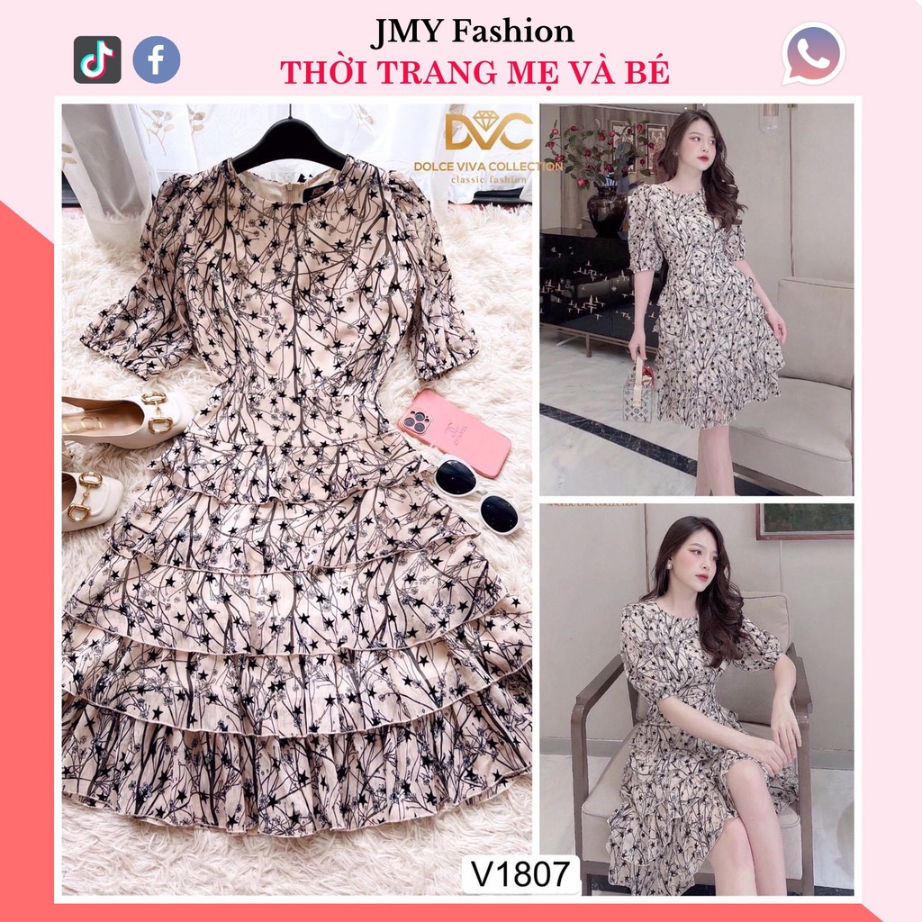 Váy voan hoa nhí nude cổ tròn 5 tầng - (DVC&ACC) Dolce viva colection