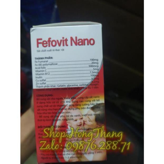Fefovit Nano Bổ Sung Sắt, Tăng Cường Lưu Thông Máu Cho Phụ Nữ Mang Thai Hộp 100 viên
