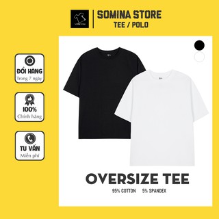 Áo Thun Trơn Unisex Áo Phông Cổ Tròn, Phong cách Hàn Quốc Form Rộng Oversize Hai Màu Đen Trắng