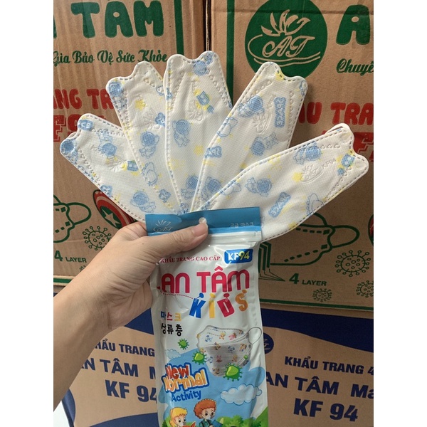 Thùng 600 cái Khẩu trang Trẻ Em KF94 Hoàng Dũng _ An Tâm _ Thịnh Phát Size 4-10 tuổi - Khẩu Trang 4D cho bé