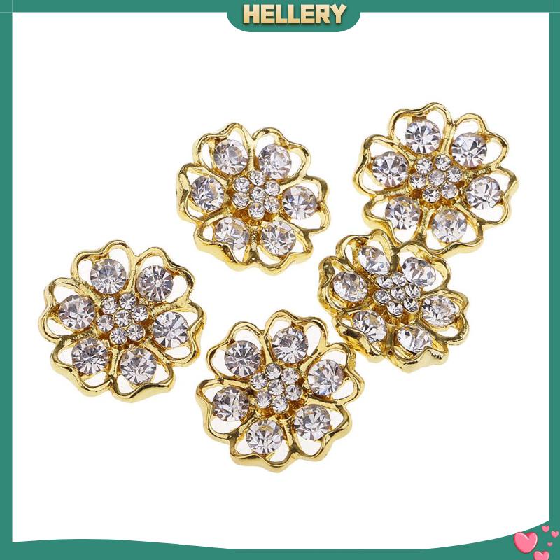 Set 5 Nút Kim Loại Hình Bông Hoa Đính Đá 20mm Trang Trí Tiệc Cưới