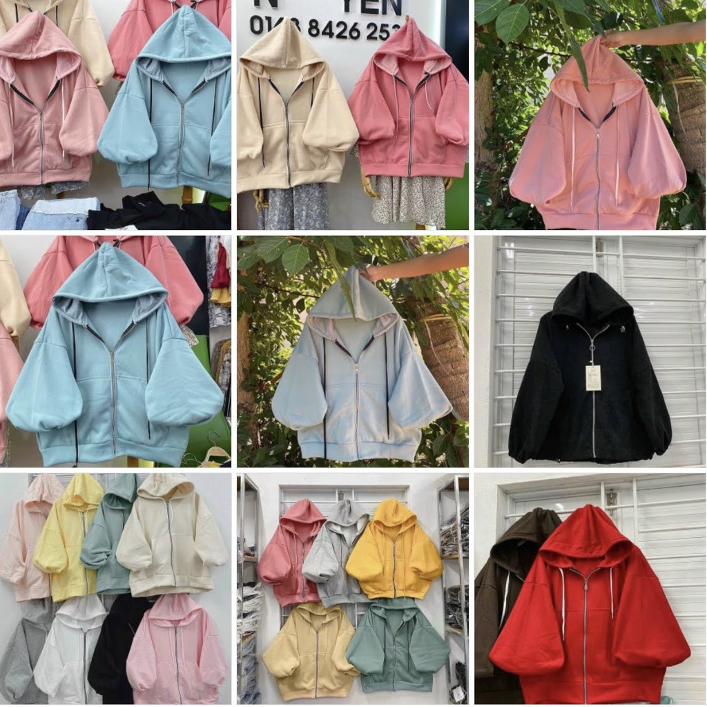 Áo khoác nam nữ nỉ ngoại dây kéo tay phồng cánh dơi