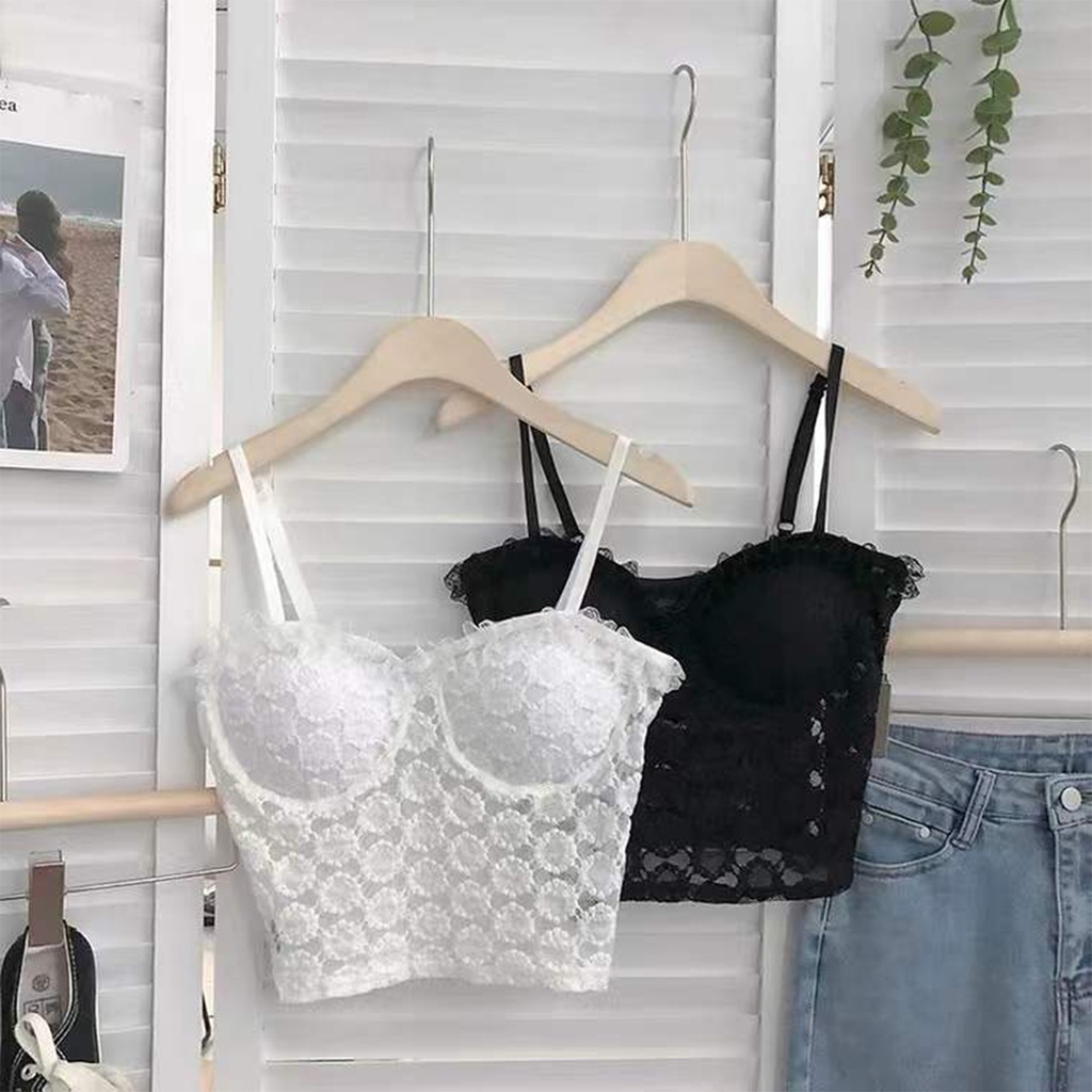 Áo hai dây nữ 23Closet áo 2 dây croptop nữ sợi bún có đệm ngực chất liệu ren  cao cấp kiểu dáng Hàn Quốc AHDR01 | BigBuy360 - bigbuy360.vn