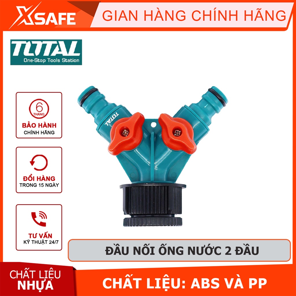 Đầu nối ống nước 2 đầu TOTAL THHC1202 Bộ chia 2 ống nước nút ngắt, nút xoay nhựa ABS và PP