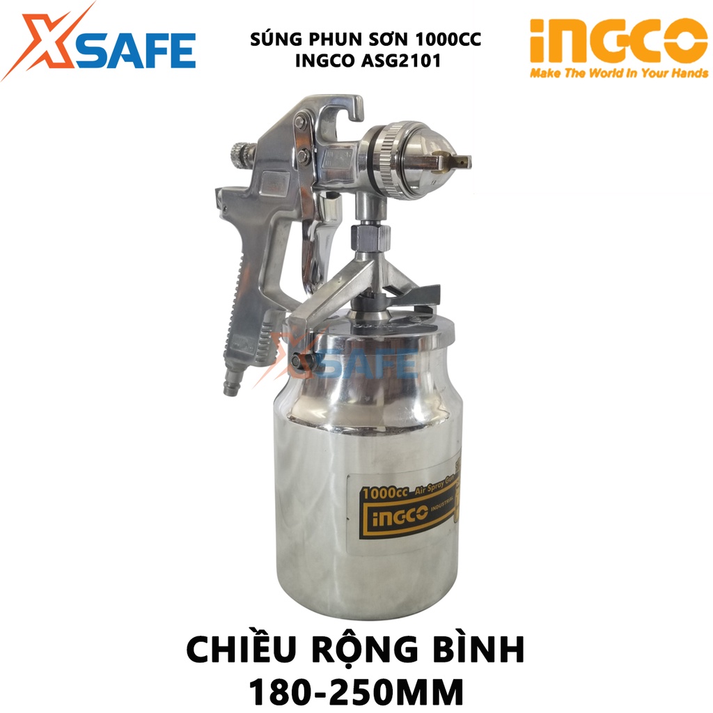 Súng phun sơn INGCO ASG2101 Máy phun sơn đầu phun tiêu chuẩn 1.4mm, dung tích bình sơn 1000cc, đầu phun 1.3-2.5mm