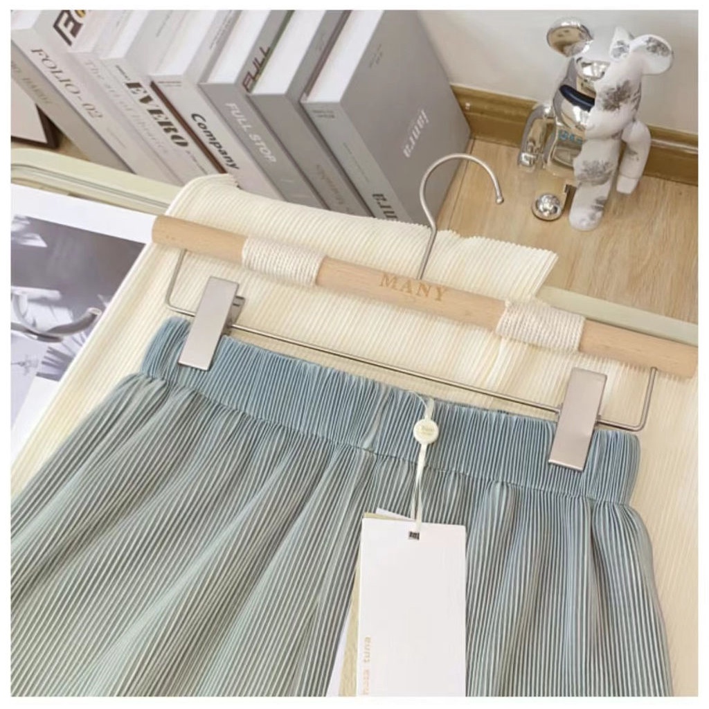 Quần Ống Rộng Xếp Ly Màu Xanh Lá gradient Phong Cách Đồng Quê