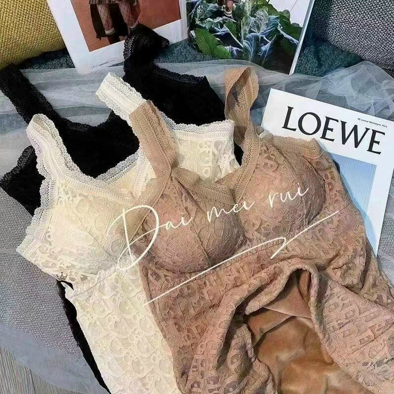 Áo 2 dây nữ lót lông, áo bra ren giữ nhiệt lót lông có miếng mút ngực đồ nữ thu đông phong cách Hàn đẹp