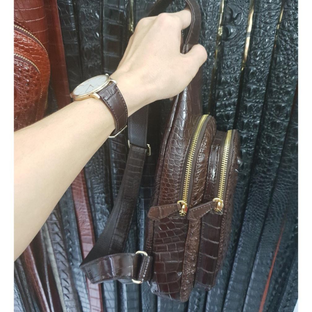 BaLo Handmade Nâu cafe Đeo Chéo Chính Hãng Da Cá Sấu Thật Cực Chất