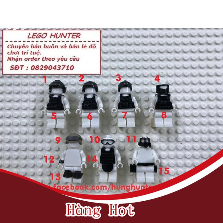 (Giảm Mạnh) Army Phụ kiện trang bị cho mô hình nhân vật Minifigures các loại : Mũ giáp , Áo giáp , kính và dụng cụ khác