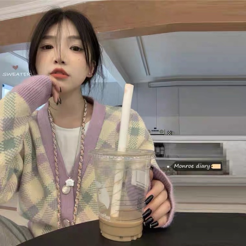 Áo Khoác Cardigan Dáng Ngắn Phối Màu Pastel