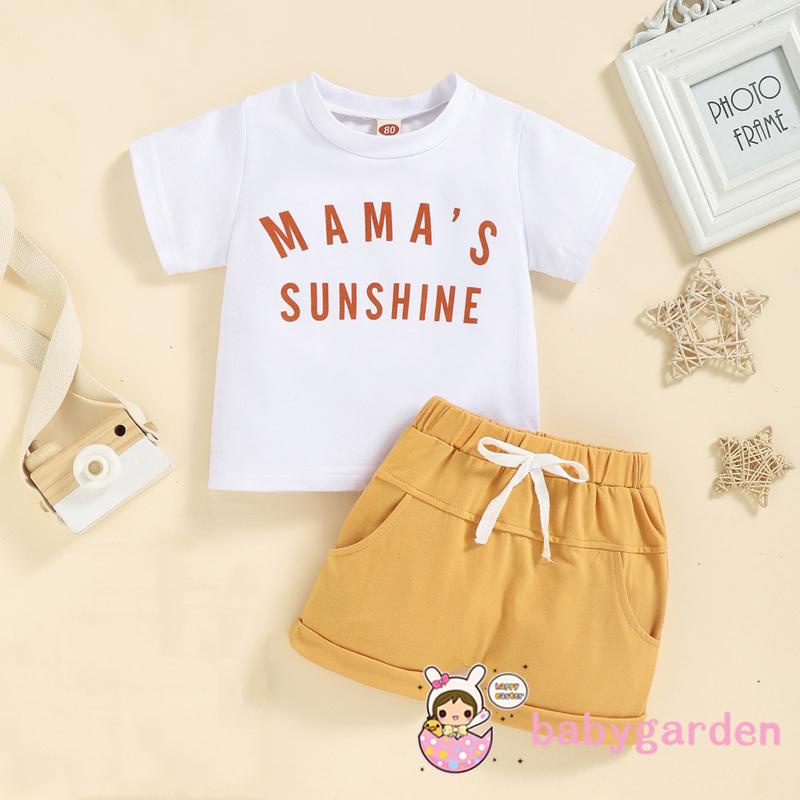 Set Đồ Mùa Hè Gồm Áo Thun Tay Ngắn Cổ Tròn In Chữ/Quần Short Cho Bé Trai 6 Tháng - 3 Tuổi
