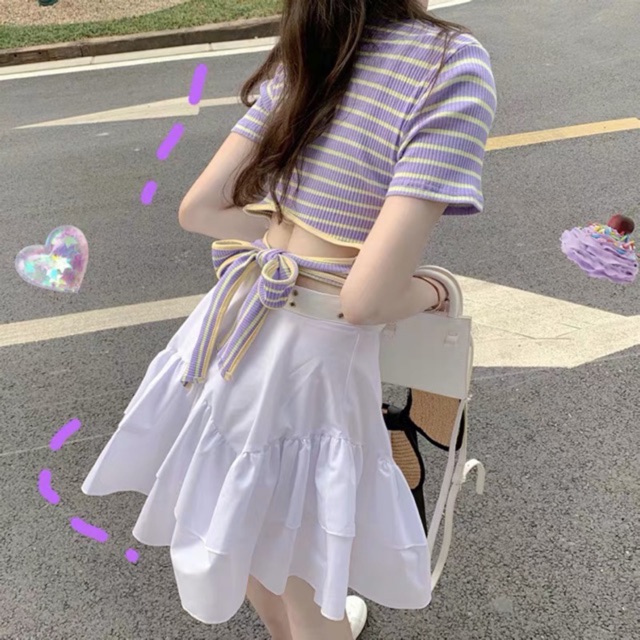 Set đồ áo len tăm caro + chân váy trắng xoè Ulzzang girl 💜🌥