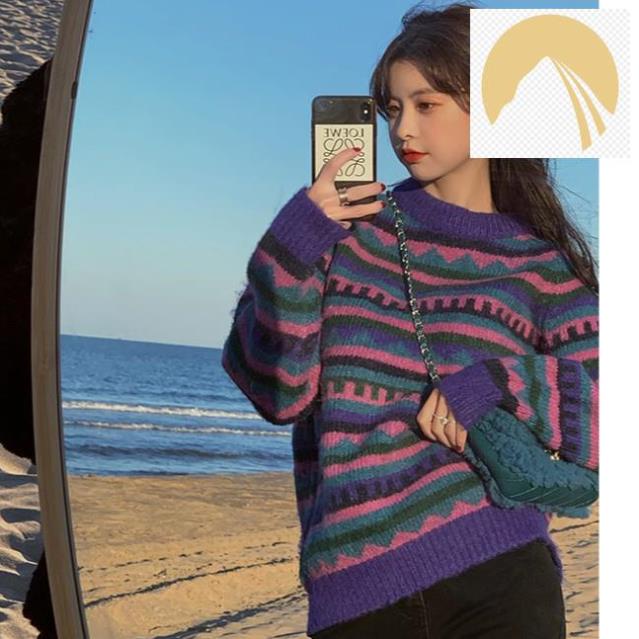 Áo Sweater Nữ Tay Dài Kẻ Sọc Phong Cách Hàn Quốc