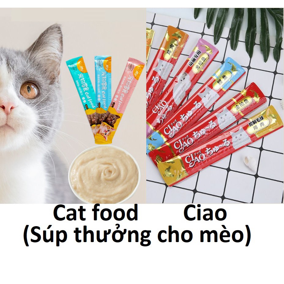 (lẻ 1 thanh) Cat food &amp; Ciao Pate dạng Gel cho mèo cưng thức ăn súp thưởng mèo pate thanh cho mèo mỗi thanh14gr